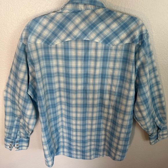 Blue Plaid Pearl Snap Cowboy Western Shirt L - Picture 7 of 9